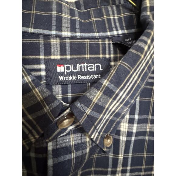 Puritan Large Long Sleeve Mens Shirt Button Down Collar Plaid Office Career Dad - Picture 6 of 8